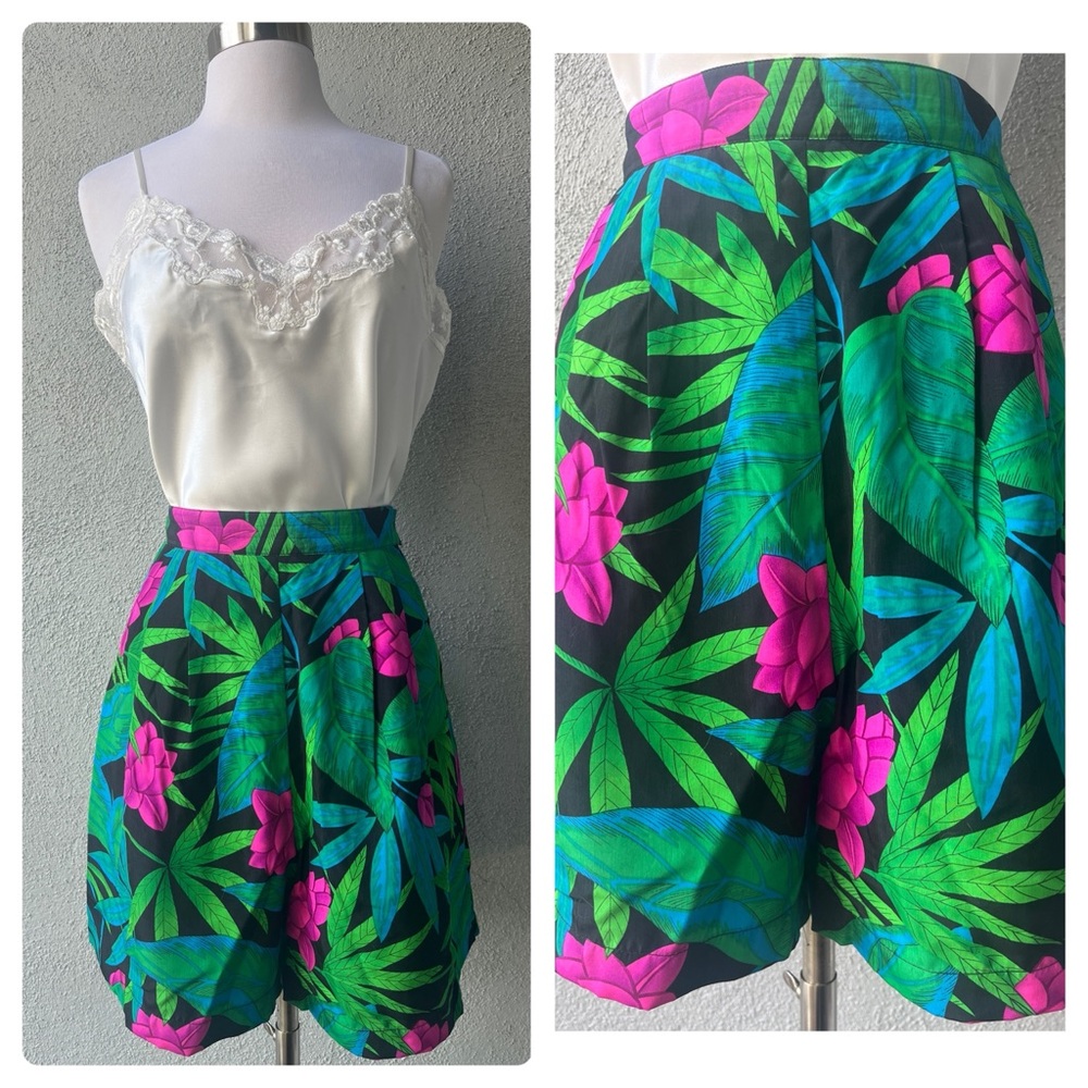 Vintage 90s Alyssa Carr Tropical Floral Polyester Shorts Sz M